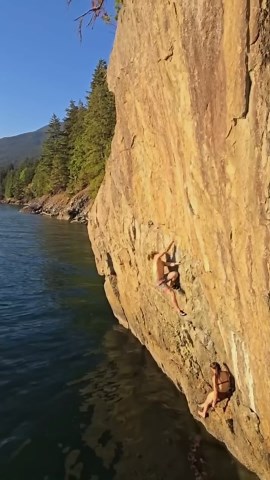 Climbing a 45 foot cliff over the ocean