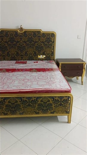 bed two side table gold leaf shaded Brown