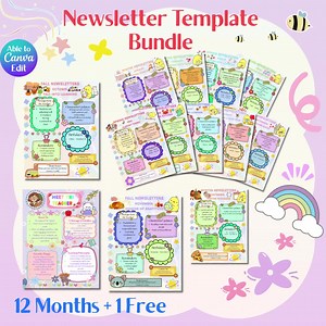 Monthly Classroom Newsletter Bundle | Editable Canva Template | Teacher Newsletter | Digital Download | 1 FREE Bonus - Etsy