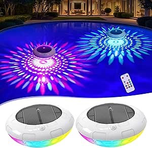 Floating Pool Lights w/Remote, 6.5 Inch RGB Solar Pool Lights That Float with 9 Dynamic Lighting, IP68 Waterproof Pool Floating Light, Hangable Solar Floating Light for Pools Party Garden(2)