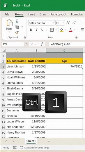 How to Calculate Age in Excel Automatically Years, Months & Days #Excel #reels #shorts #years