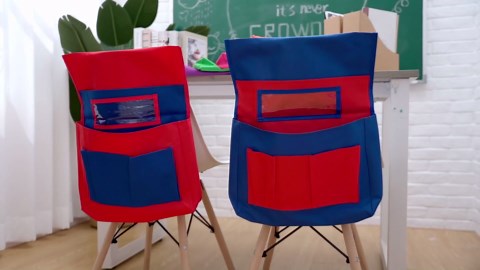 18 Pcs Student Chair Pockets 19 x 15 Inch Classroom Chair Bag Seat Storage with Name Tag, Back Sacks with 6 Pockets for Classroom, School, Home, Group Team Organizers(Blue)