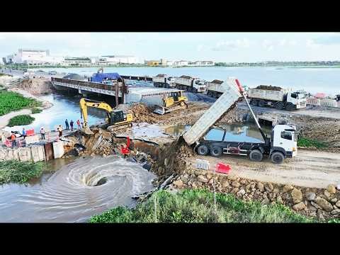 WTF!! Amazing Engineering Technique Saves Collapsing Riverbank – Excavator & Bulldozer in Action! 😱
