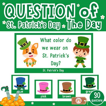 Question of the day preschool March, Morning meeting questions, St Patrick day