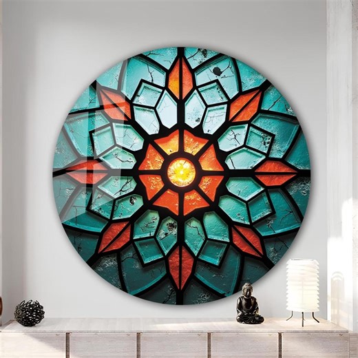 Tempered Glass Wall Art-stained Look Round Wall Art Gift-circle Wall Art-tempered Glass Art-glass Wall Decor-abstract Glass Art-round Decor - Etsy