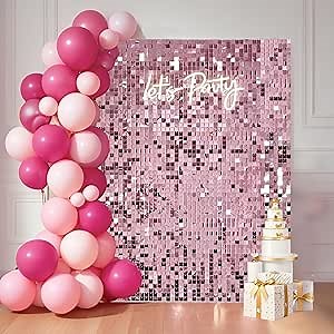 24 Pcs Pink Shimmer Wall Backdrop Panels for Party Decor- 4FT x 6FT Pink Sequin Wall Backdrop for Graduation Girls Women Birthday Home Decoration