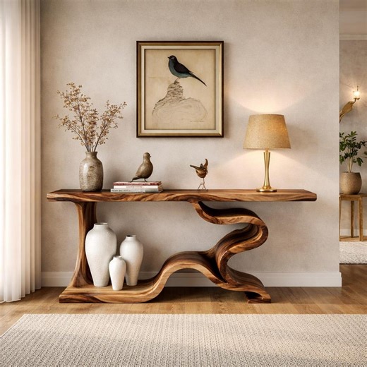 Teakwood Console Table – Modern Organic Statement Piece – Handcrafted Entryway Furniture - Etsy