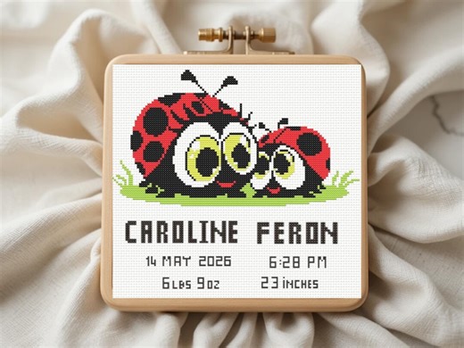 Birth Announcement Cross Stitch Pattern PDF | Ladybugs Sampler | DIY Baby Shower Easy Chart | Instant Download PDF - Etsy Canada
