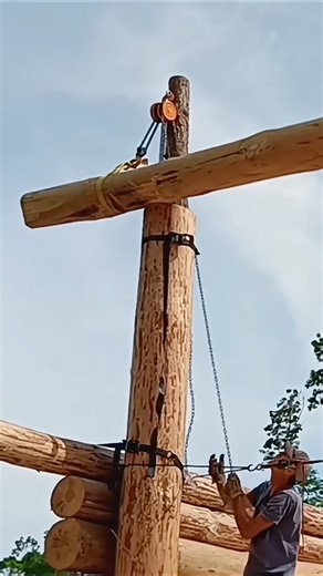 44 ft ridge beam log set by one man