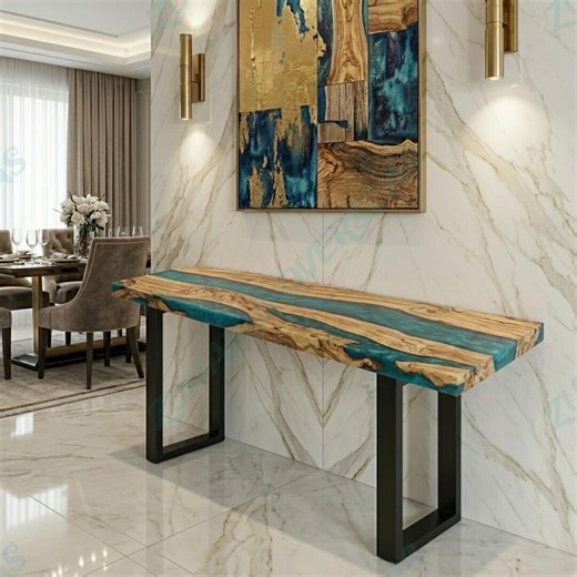 Acacia Wood Epoxy Console Table, Blue Turquoise River Table, Entryway Table, Custom Handmade Luxury Furniture - Etsy
