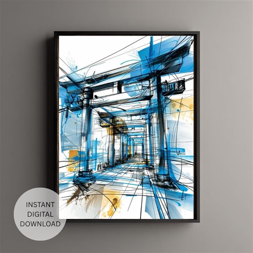 Torii Gate Wall Art, Japanese Architecture Line Art Print, Modern Blueprint Poster, Minimal Japan Decor, Digital Download Illustration - Etsy