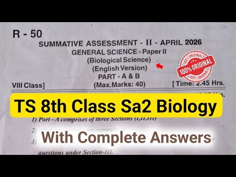 💯8th class biology Sa-2 exam question paper 2026|TS 8th class Sa2 biology question paper april 2026