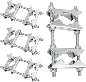 Double Antenna Mast Clamp - Heavy Duty Galvanized Iron Mount for Secure Pole-to-Pole Connection, Rust-Resistant, Ideal for Antennas and Satellite Dishes 4PCS