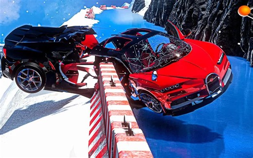 《BeamNG.drive》游戏之汽车VS冰路滑坡