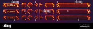 Lava game ui button interface icon animation vector set. Cartoon fantasy rpg title sprite for menu click action popup. Cracked stone hover assets for multimedia website isolated on dark background Stock Vector Image & Art - Alamy