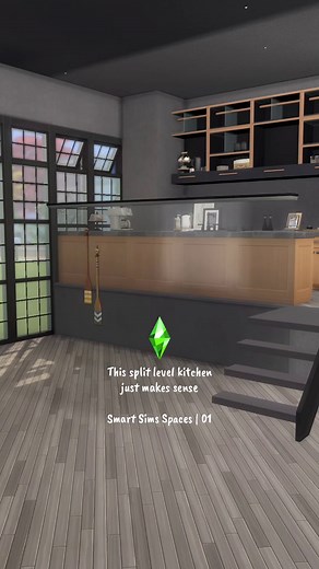 Split Level Kitchen & Living Room Build in The Sims 4