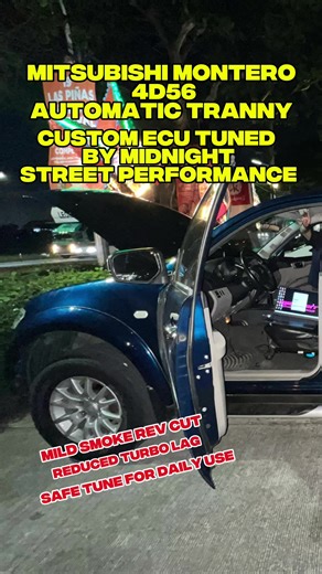 MITSUBISHI MONTERO SPORT GEN 2 4D56 engine Street tune / Custom ecu tune / remap by Midnight Street Performance Current setup: Stock engine / internals, stock intake, upgrade downpipe 2.5 inch diameter & full exhaust Client concern slow acceleration after exhaust installation We corrected and optimized the tune. Mild smoke requested, smoother delivery, and the power you asked for. Benefits • Significant torque improvement ( stronger arangkada, easier overtaking) • Stronger low-RPM pulling power,