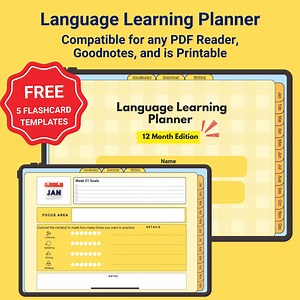 Language Learning Planner: Digital & Printable With Flashcards (PDF) - Etsy