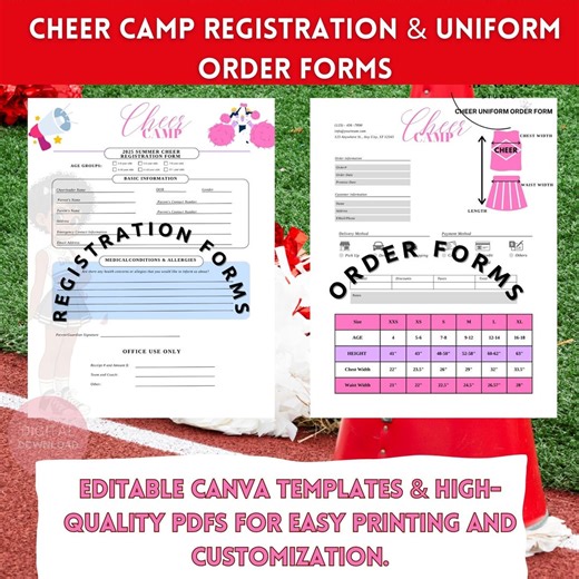 Cheer Registration & Uniform Order Forms: Editable Canva Template (digital Download) - Etsy