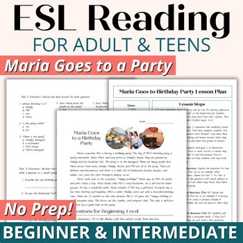 Beginner ESL Reading Comprehension Worksheets for Adults & Teens - Maria's Party