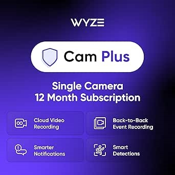 Wyze Security Plan - Cam Plus | 1 Camera | 12 Months Subscription. AI features | Smart Detection for Person, Pet, Package, Vehicle and Glass Break | Security Surveillance and Monitoring | Rolling 14 Days Event Video Recording | Activation Required | Cancel Anytime