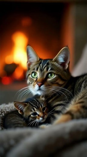 💕 Two Adorable Kittens Cuddling by the Fireplace