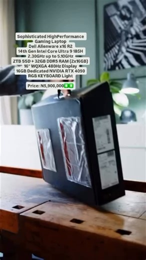 Hp | Acer | Alienware | Asus | MSi Gaming Laptops in lagos on Instagram: "Dell Alienware x16 R2 GAMING 14th Gen Intel Core Ultra 9 185H 2.30GHz up to 5.10GHz 2TB M.2 PCle NVME SSD 32GB DDR5 RAM (2x16GB) 16” WQXGA (1920x1200) 480Hz Display | NVIDIA RTX 4090 (16GB DEDICATED) WINDOWS 11 | IR Webcam | LUNAR SILVER | RGB BACKLIT KEYBOARD Price: N5,900,000✳️✳️"