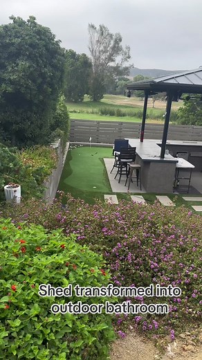 Pool yard with a sweet outdoor bathroom #pool #poolparty🤩 #poolparty #yard #bathroom #path
