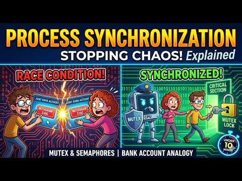 5.Process Synchronization Explained: Race Conditions, Mutex, & Semaphores (Under 10 Mins!) 🚦🏦