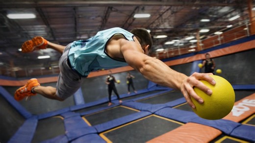 Trampoline dodgeball with a parkour twist
