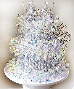 Ribbonbonbox Crystal Money Cake - Aurora Rhinestone Diamond Money Box for Cash Gift Pull - Bridal Shower Gifts for Women - Sweet 16, Mothers Day, Graduation, Quinceanera, Birthday(Crown)