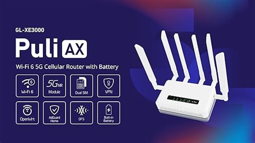 GL.iNet GL-XE3000 (Puli AX) 5G Router with SIM Card Slot, Dual SIM Cellular Router, Wi-Fi 6, 6400mAh Battery, Multi-WAN, VPN, OpenWrt, Secure 5G Router for Office, Retail, Events, Remote Work