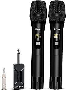 Amazon.com: Wireless Microphone, Bietrun UHF Metal Dual Handheld Cordless Dynamic Mic System with Rechargeable Receiver, 1/4‘’Output, for Karaoke, Church, Speech, Wedding, Party Singing(160 ft Range)-Auto Connect