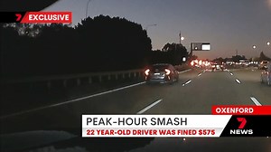 The moment a Honda Civic slams into the back of a four-wheel-drive lined up in peak hour traffic on the M1 at Oxenford. 7NEWS at 6pm. More local news: 7news.com.au/news/qld #7NEWS | 7NEWS Brisbane