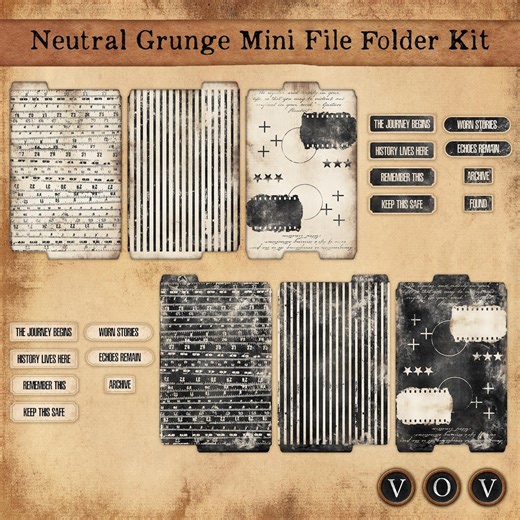 Neutral Grunge Mini File Folder Kit, Vintage Printable Folders With Labels, Light and Dark - Etsy Canada