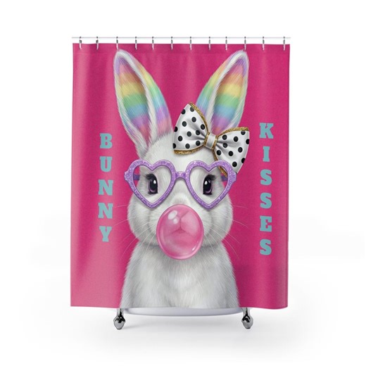 Bunny Kisses Shower Curtain | Whimsical Spring Bathroom Decor - Etsy