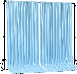Blue Backdrop Curtains 2 Panels - Wrinkle-Free Light Blue Curtains Polyester Photography Drapes Photo Background for Baby Shower Birthday Party Decorations- 8 X10FT (Blue)