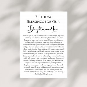 Daughter-in-law Birthday Blessing Card PRINTABLE Christian Prayer Inspirational Keepsake Instant DIGITAL DOWNLOAD From Mother Father-in-law - Etsy
