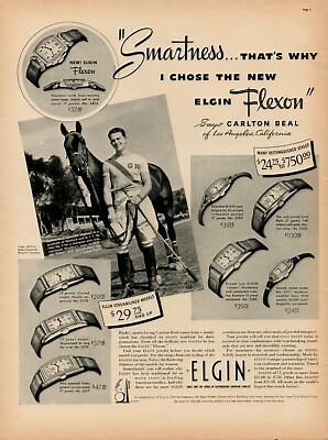 1939 Watches Timepiece Elgin 30s Vintage Print Ad Horse Jockey His Hers Flexon | eBay