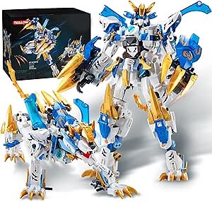 White Tiger 2 in 1 Mech Building Sets,Transform Robot Building Blocks Kits for Adults, Transforming Mecha Building Kits Action Figure Toys,Birthday Gifts for Boys Ages 8 10 12 14 (White Tiger)