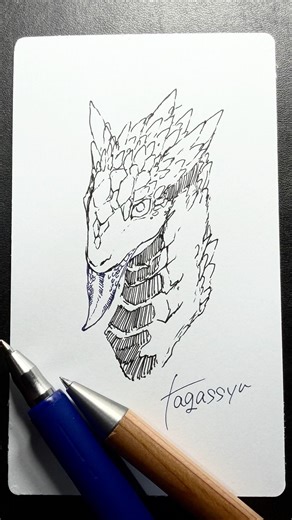 【ボールペン】青い舌を持つドラゴンを一発描きしてみた #イラスト #shorts