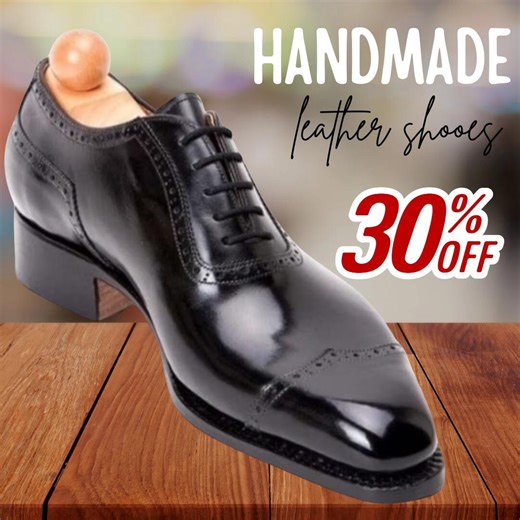 Handmade Black Shiny Leather Cap Toe Oxford Shoes | Men's Brogue Formal Dress Shoes - Etsy
