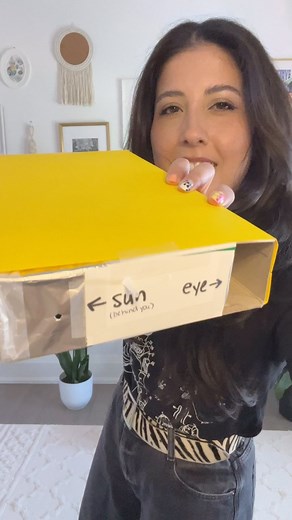 Samantha Yammine, PhD on Instagram: "Alternative to eclipse glasses: indirect viewing with a pinhole projector! ☀️🌑🌎 I know a lot of people are still scrambling for eclipse glasses, so here’s an easy DIY you can do to give yourself another way to enjoy the partial phases of the eclipse. I am not a DIY girlie (can you tell 🤪) so when I say this was easy I truly mean it! This took me just a few mins to make, and that was with the optional extra steps I added to make it extra cute. Remember, you