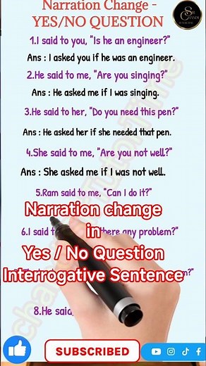 Narration change in Yes/ No Question | interrogative sentence #narration #shorts