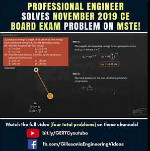 MSTE NOVEMBER 2019 CE BOARD EXAM PROBLEMS, SOLVED! Engr. Gillesania solves four November 2019 MSTE Board Exam problems! To watch the full video, click on the link below! https://youtu.be/Es0-wQyWSV8 | Gillesania Engineering Review & Training Center - GERTC