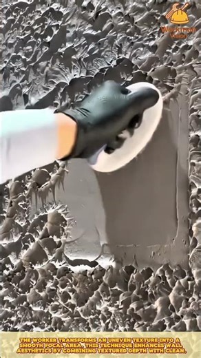 Skilled Worker Refining Textured Wall Surface with Precision Plastering