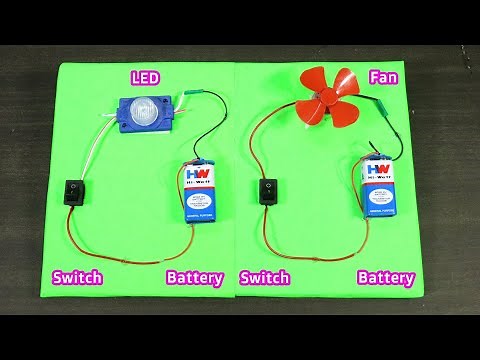 How to Make 2 in 1 Simple Electric Circuit with 9V Battery, Switch, LED, DC Motor | Working Model