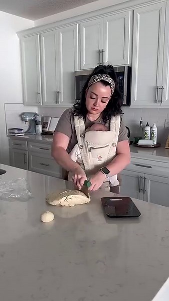 Homemade bagel baking with baby