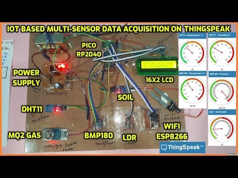 Raspberry Pi Pico Multi-sensor Data Acquisition With Thingspeak - IOT, DHT11, SOIL, LDR, GAS, BMP180