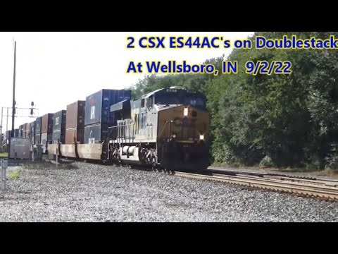 CSX Intermodal Crosses CN Mainline at Wellsboro, Indiana | ES44AC Mid-Train Power